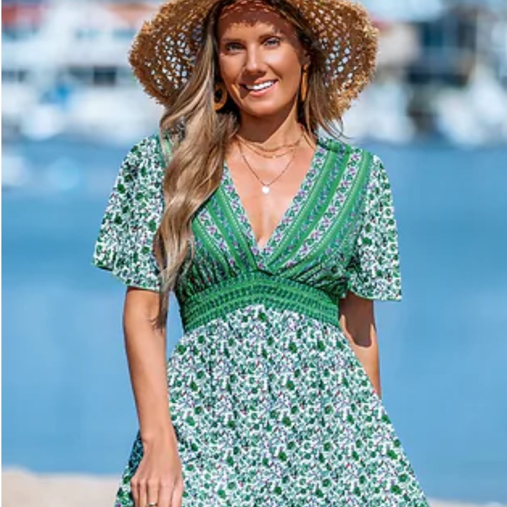 Cupshe Green Floral Dress